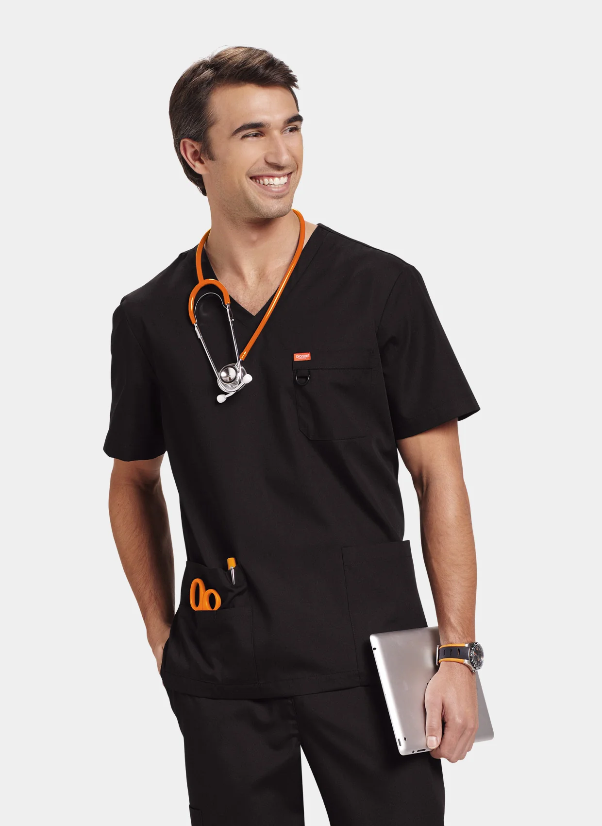 Unisex Orange Standard Balboa Scrub Top - Black - Image 5