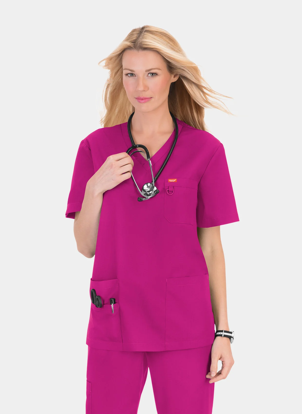 Unisex Orange Standard Balboa Scrub Top - Fierce Fuchsia - Image 5
